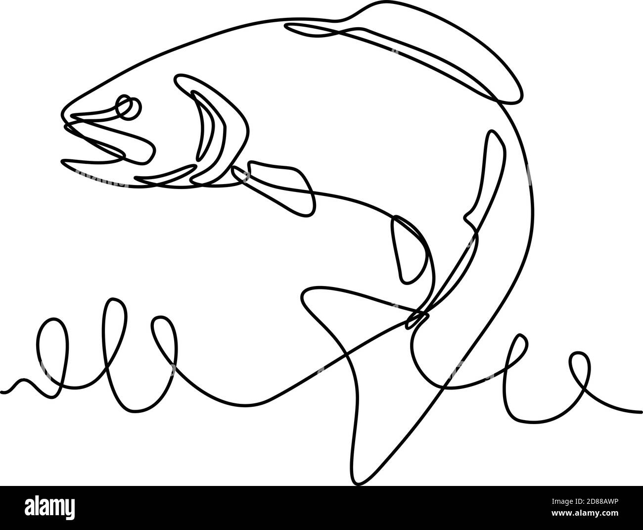 Illustration en ligne continue d'une truite arc-en-ciel ou d'Oncorhynchus mykiss, une truite et une espèce de salmonidés indigènes aux affluents d'eau froide de TH Illustration de Vecteur
