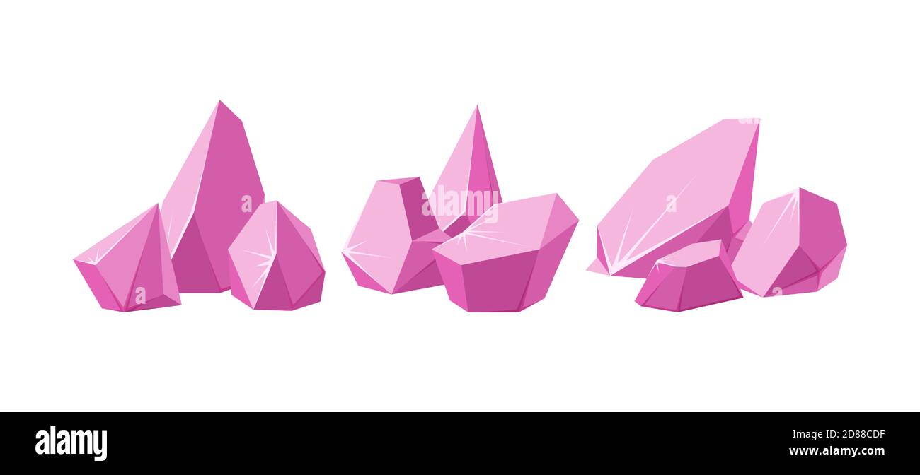 Cristaux brisés en morceaux. Jeu de cristaux roses écrasés. Pierres gemmes cassées ou roches roses. Illustration vectorielle de style dessin animé Illustration de Vecteur