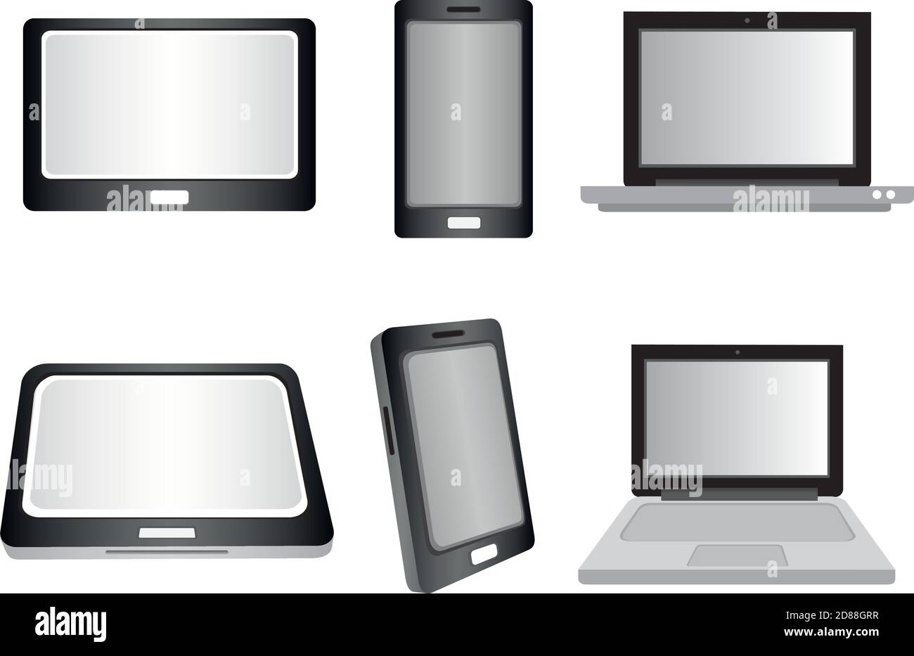 Illustration vectorielle d'un ordinateur portable, d'un ordinateur portable à écran tactile et d'une icône de smartphone isolée sur fond blanc Illustration de Vecteur