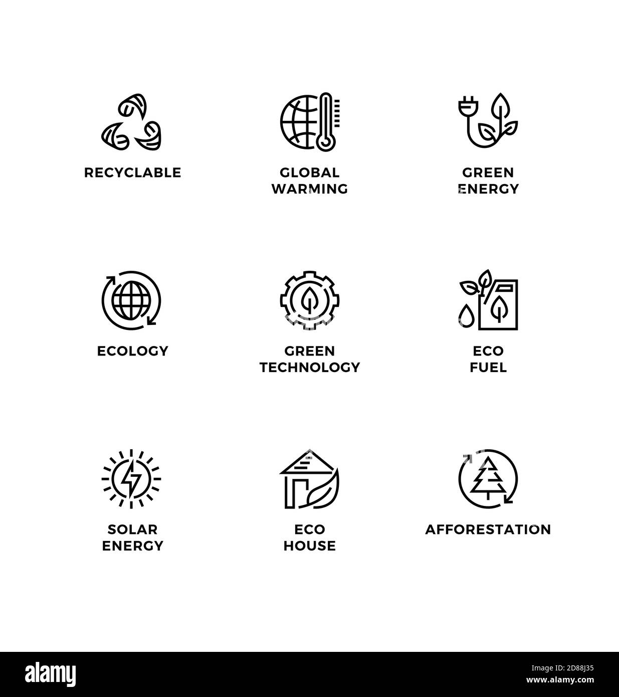 Ensemble vectoriel d'éléments de conception, modèle de conception de logo, icônes et badges pour l'écologie, la technologie verte, biologique, mode de vie sain, énergie alternative. L Illustration de Vecteur
