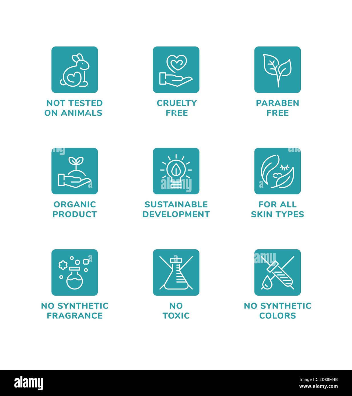 Ensemble vectoriel d'éléments de conception, de logo, d'icônes de modèle et de badges pour des cosmétiques naturels et biologiques. Sans cruauté, non testé sur les animaux, paraben f Illustration de Vecteur