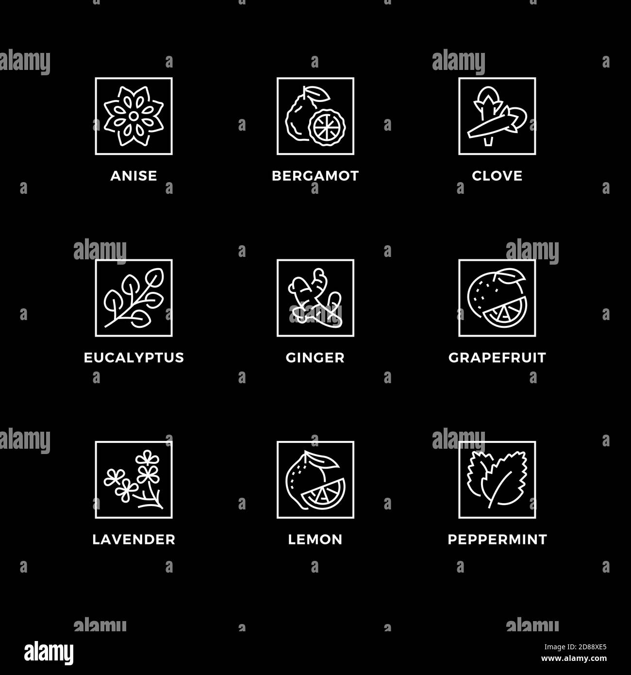 Ensemble vectoriel d'éléments de conception, modèle de conception de logo, icônes et badges pour les huiles essentielles modifiables. Jeu d'icônes de ligne, contour modifiable. Illustration de Vecteur