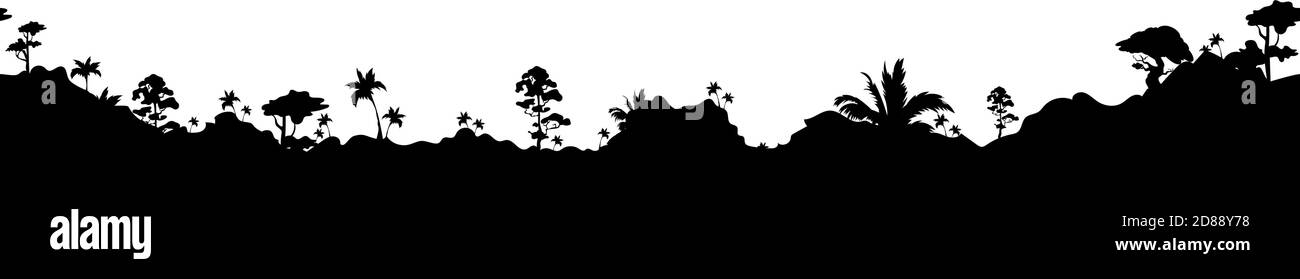 Jungle paysage silhouette noire bordure sans couture Illustration de Vecteur
