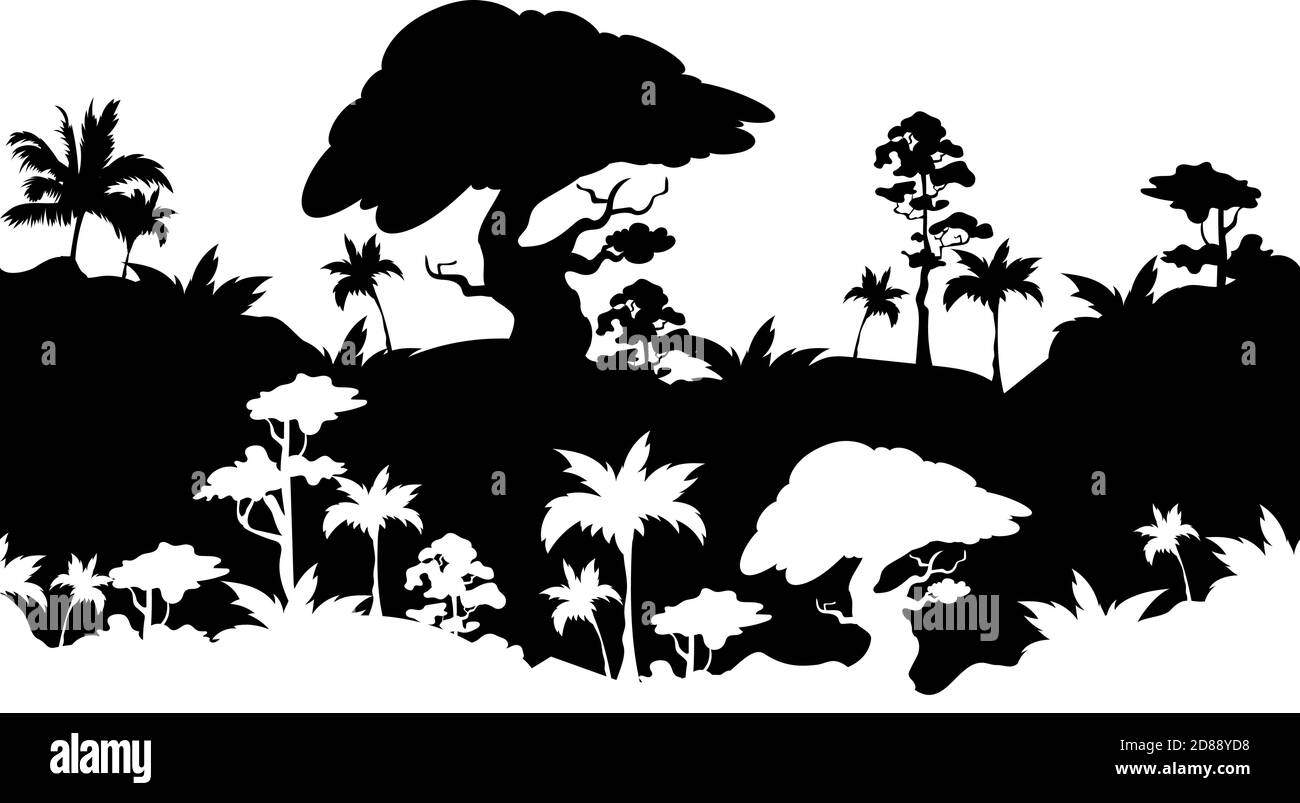 Jungle paysage silhouette noire bordure sans couture Illustration de Vecteur