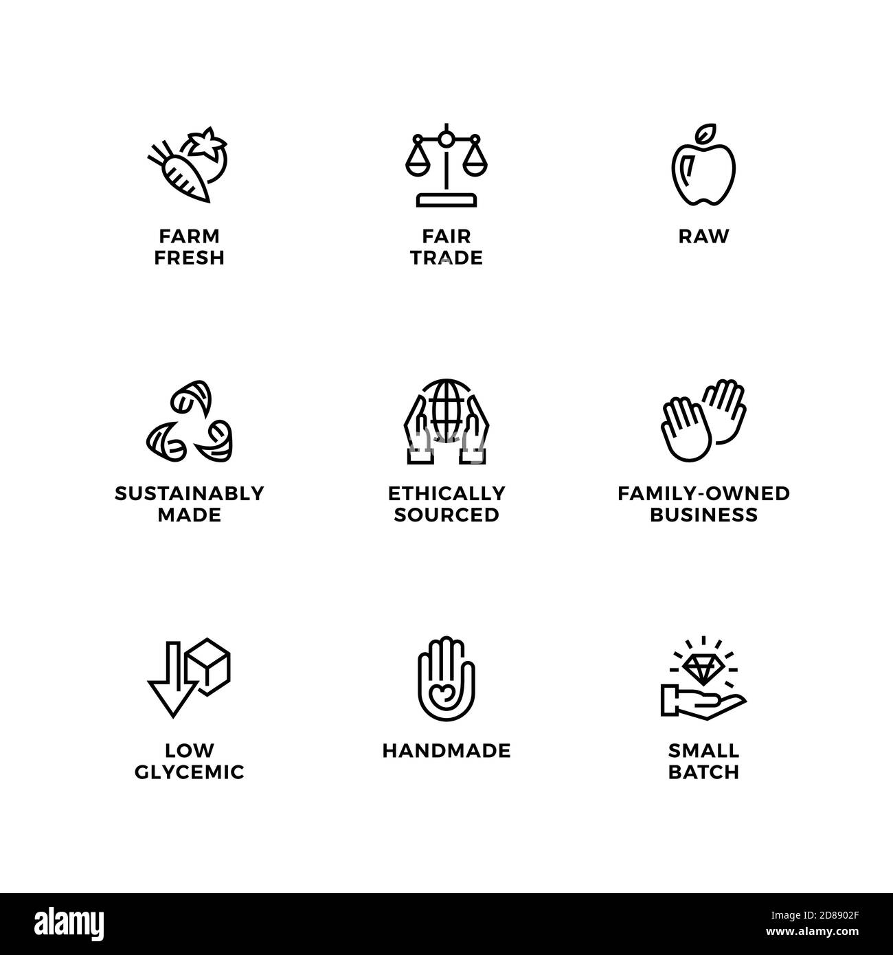 Ensemble vectoriel d'icônes pour produits et cosmétiques naturels et biologiques. Illustration de Vecteur