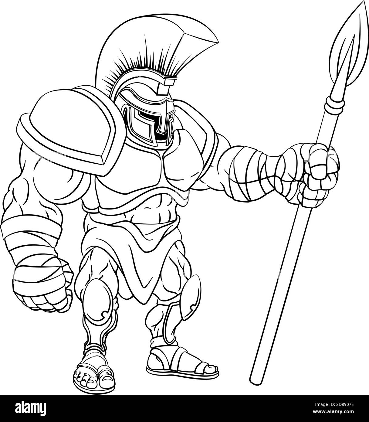 Spartiate Gladiator Trojan Warrior Soldier Cartoon Illustration de Vecteur