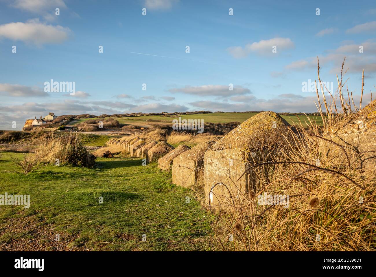 Dragon's Teeth Tank obstacles, Cuckmere, Sussex, Angleterre Banque D'Images