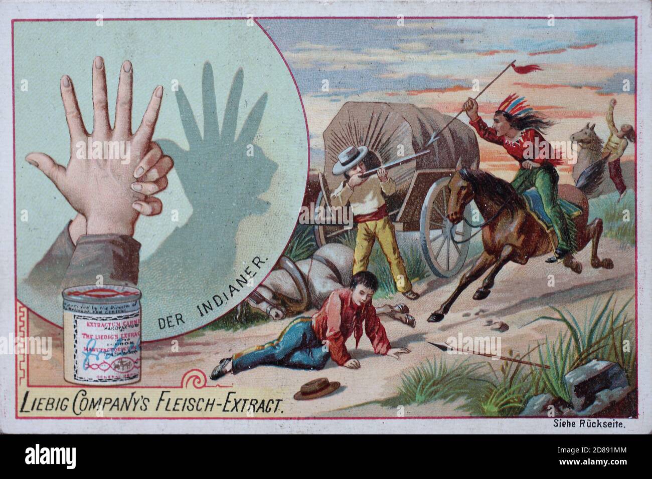 Série d'images Shadow Plays, The Indian / Bilderserie Schattenspiele, der Indianer, Liebigbild, Digital Improved reproduction d'une image de collection de la société Liebig, estimé à partir de 1900, pd / digital verbesserte Reproduktion eines Sammelbildes von ca 1900, gemeinfrei, Banque D'Images