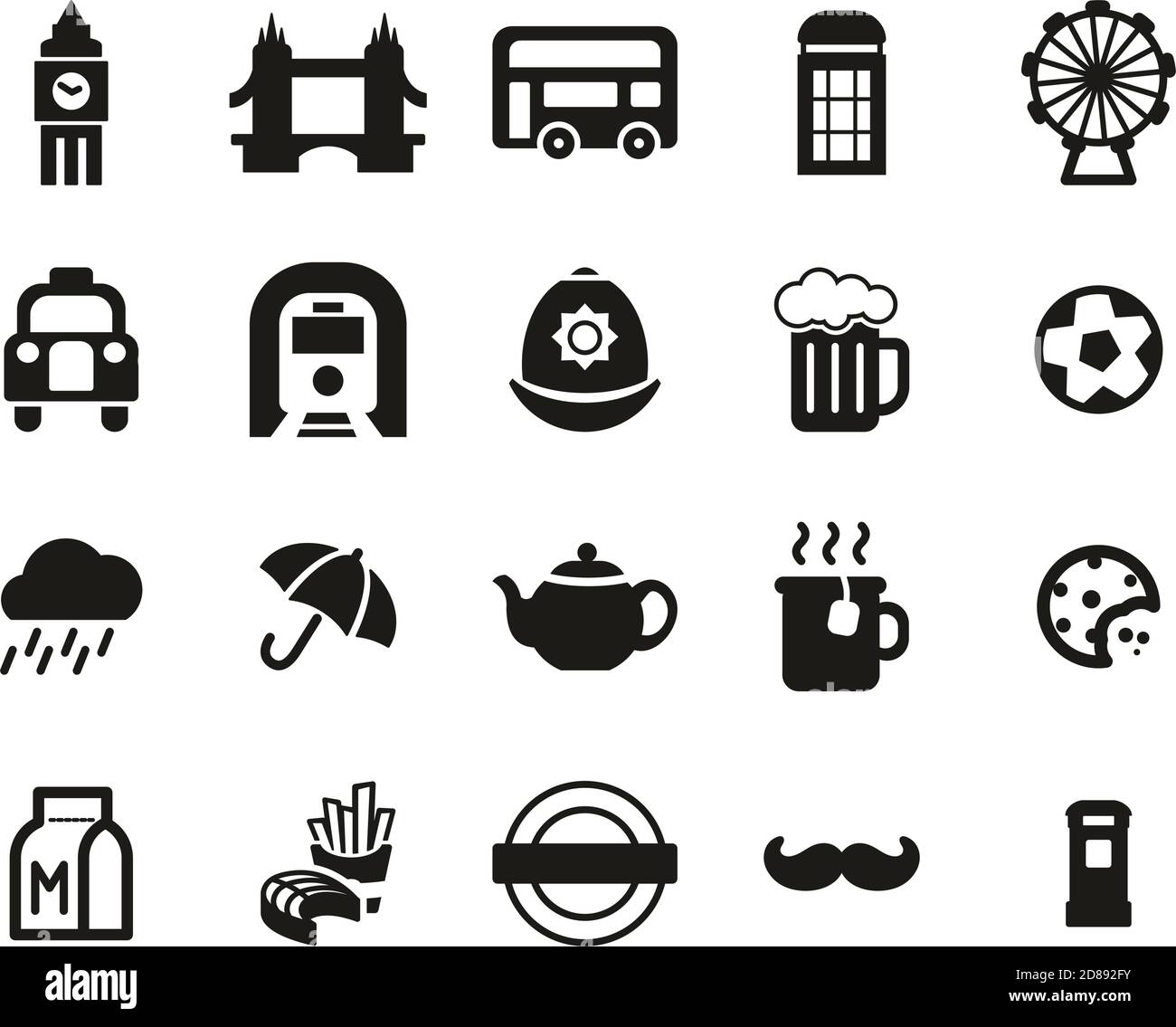 Londres City & Culture Icons Black & White Set Big Illustration de Vecteur