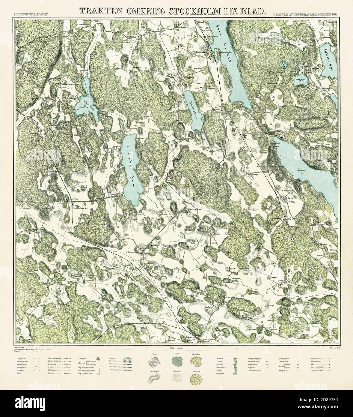 Carte de Stockholm, 'Trakten omkring Stockholm' 1861. Neuf cartes fait une carte complète de Stockholm. Banque D'Images
