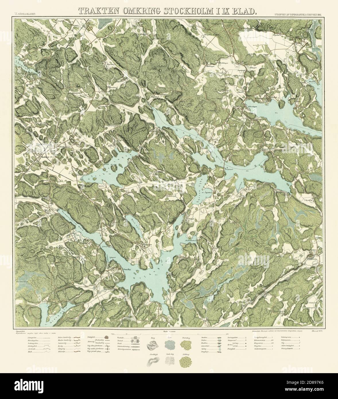 Carte de Stockholm, 'Trakten omkring Stockholm' 1861. Neuf cartes fait une carte complète de Stockholm. Banque D'Images