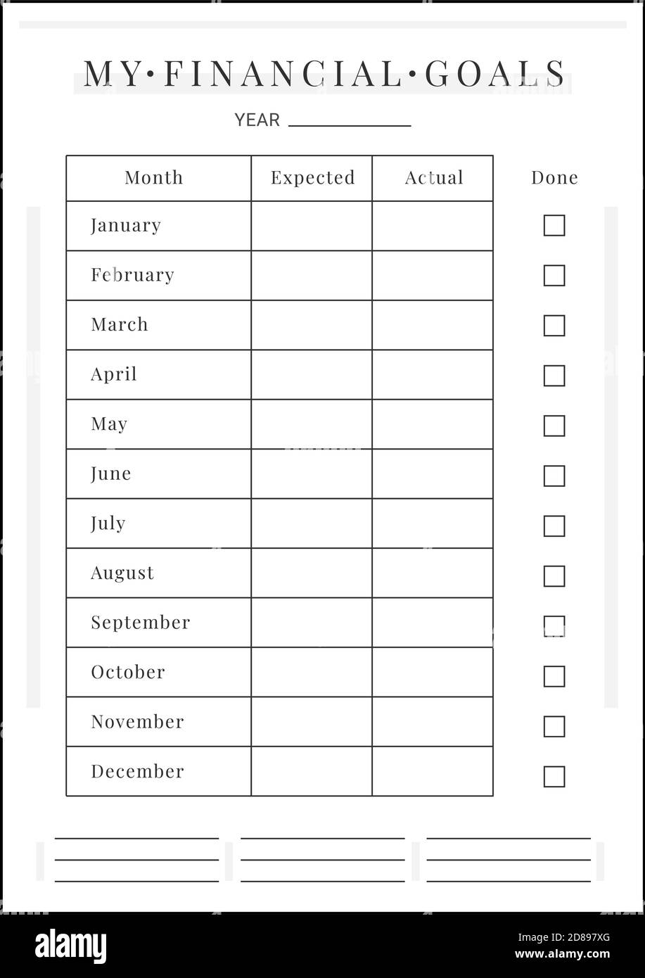 Objectifs financiers annuels conception de page de planificateur minimaliste Illustration de Vecteur
