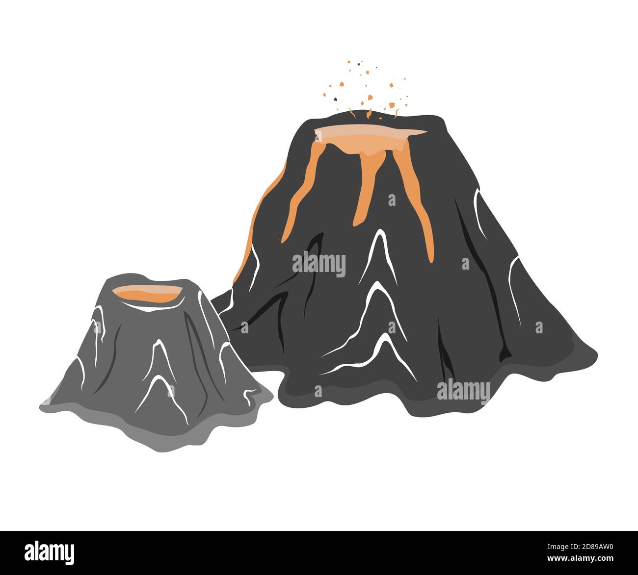 Caricature illustration vectorielle de l'éruption d'un volcan et de la lave qui coule sur ses côtés. Illustration de Vecteur