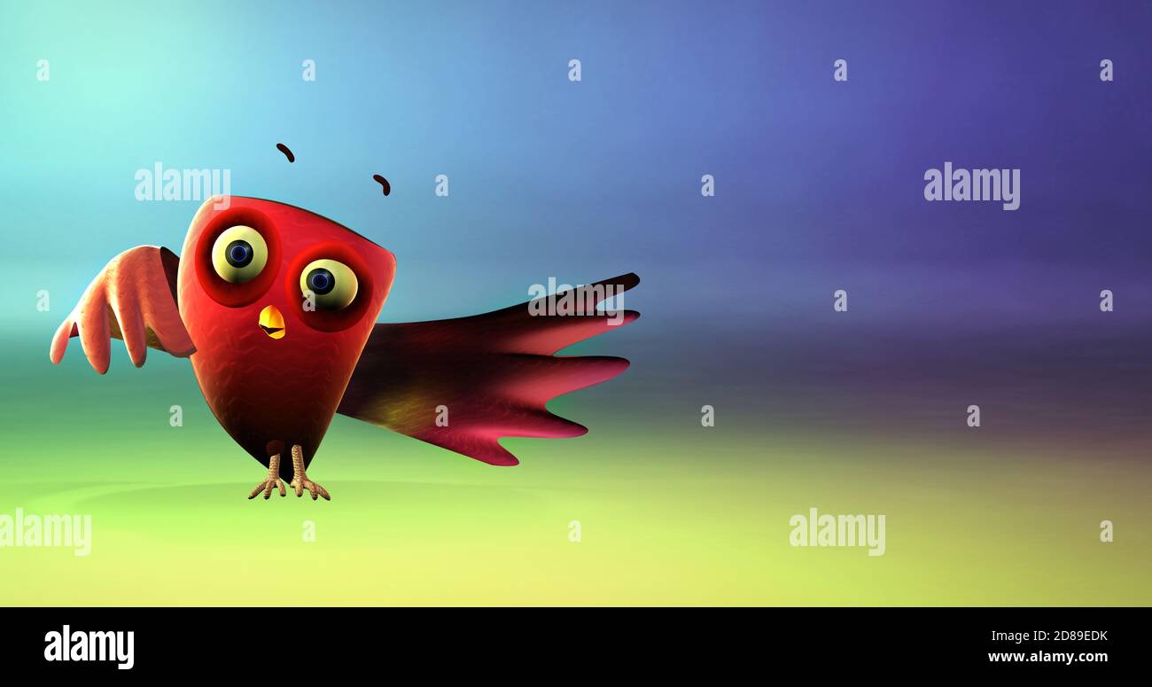 Hibou oiseau figure 3D illustration dans un coloré et vibrant arrière-plan avec espace de copie Banque D'Images