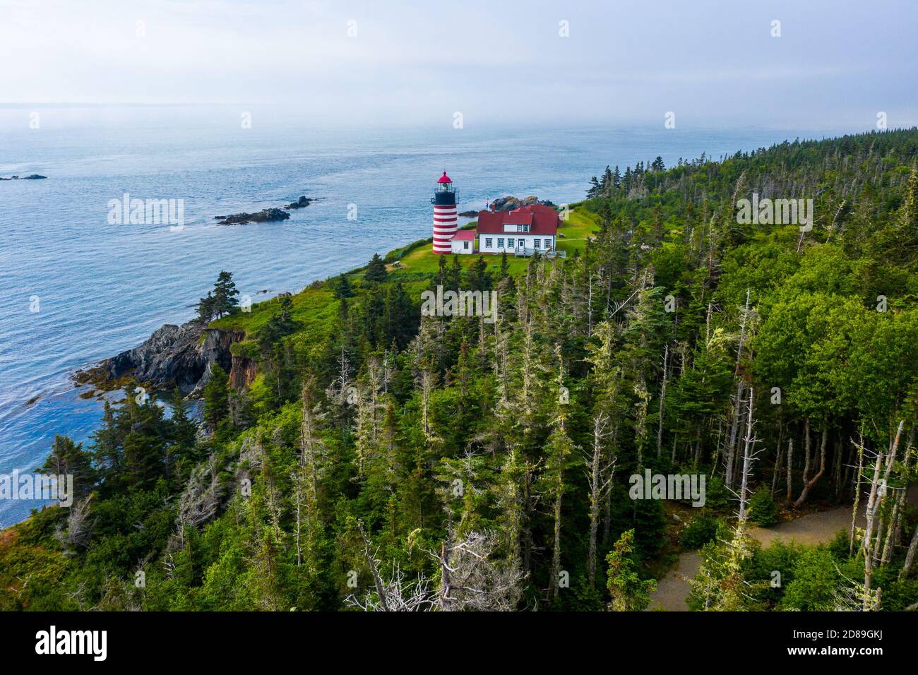 West Quoddy Head Lighthouse, parc national de Quoddy Head, Lubec, Maine, États-Unis Banque D'Images