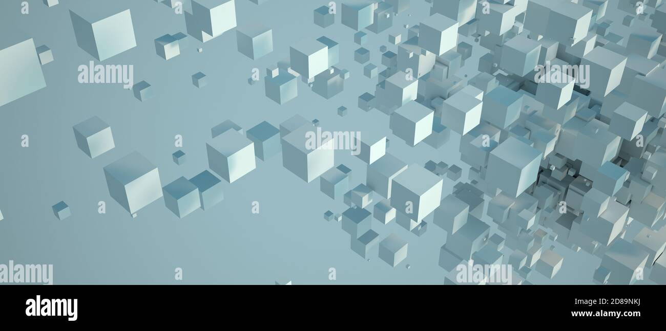 Rendu 3D des cubes blancs flottant dans l'espace Banque D'Images