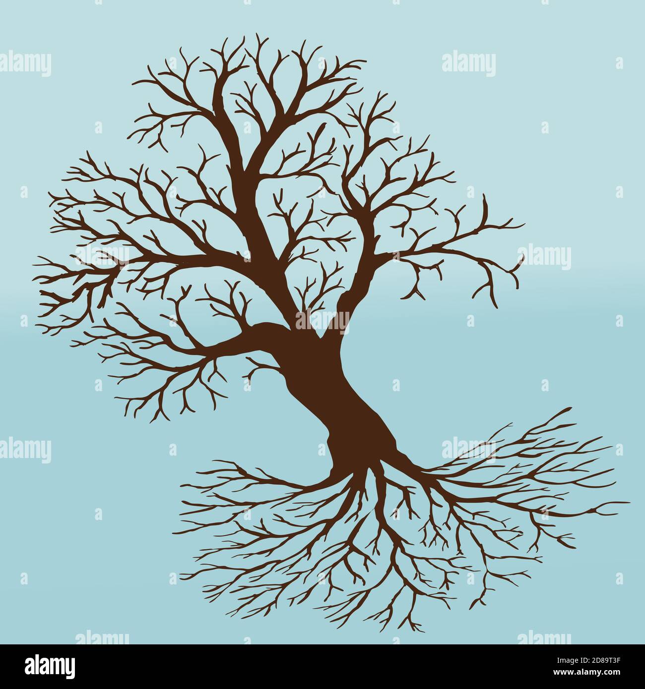 Un arbre de vie en hiver avec une couronne et des racines vides. L'arrière-plan est bleu glacé Illustration de Vecteur