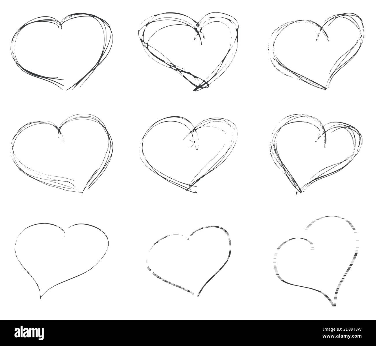 Ensemble de coeurs dessinés à la main pour le motif Illustration de Vecteur