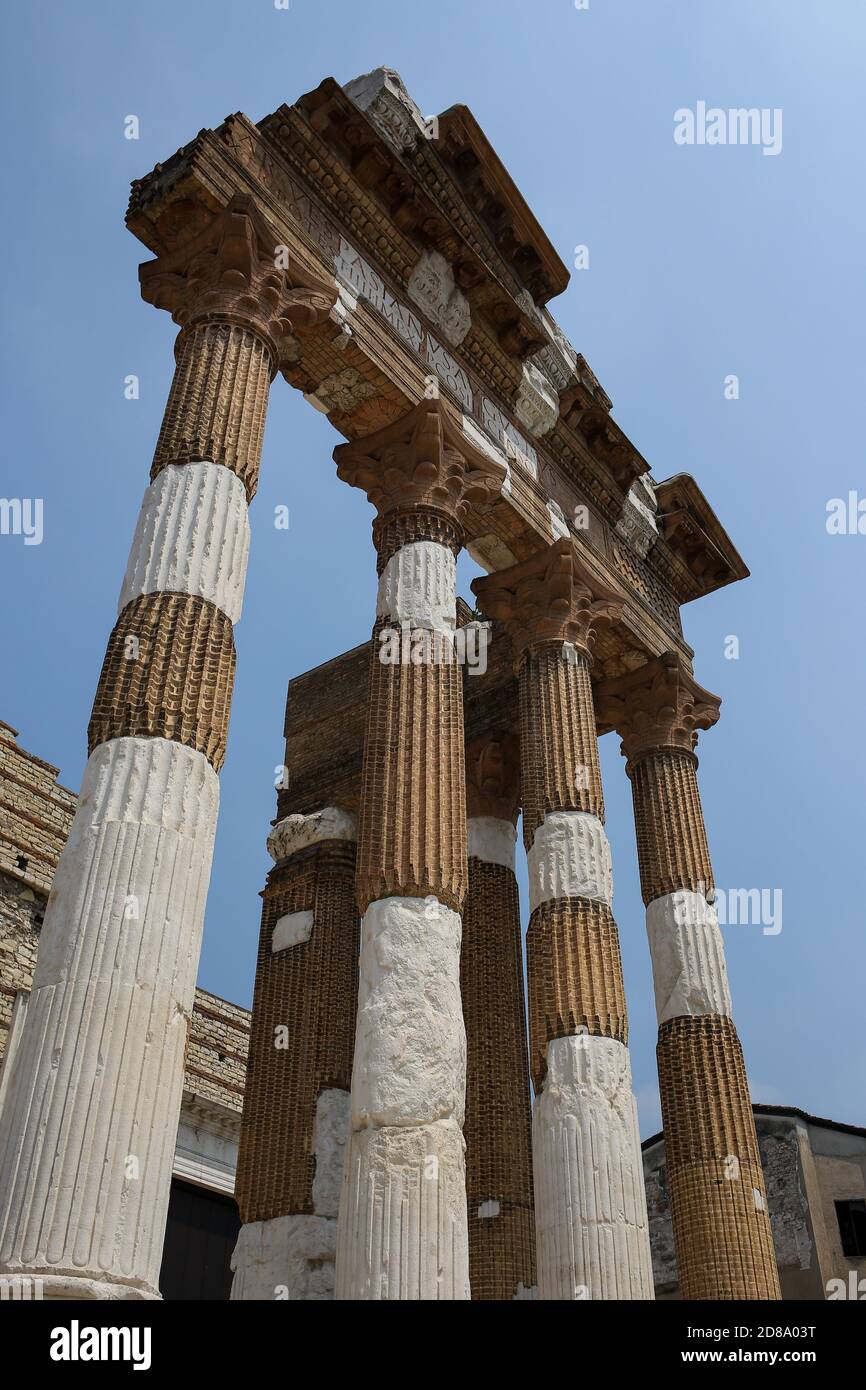 Brescia, Italie: La ruine du Brescia Capitolium, Capitolium de Brixia, un temple dédié à l'adoration de la Triade Capitolin -Jupiter,Juno et mi Banque D'Images