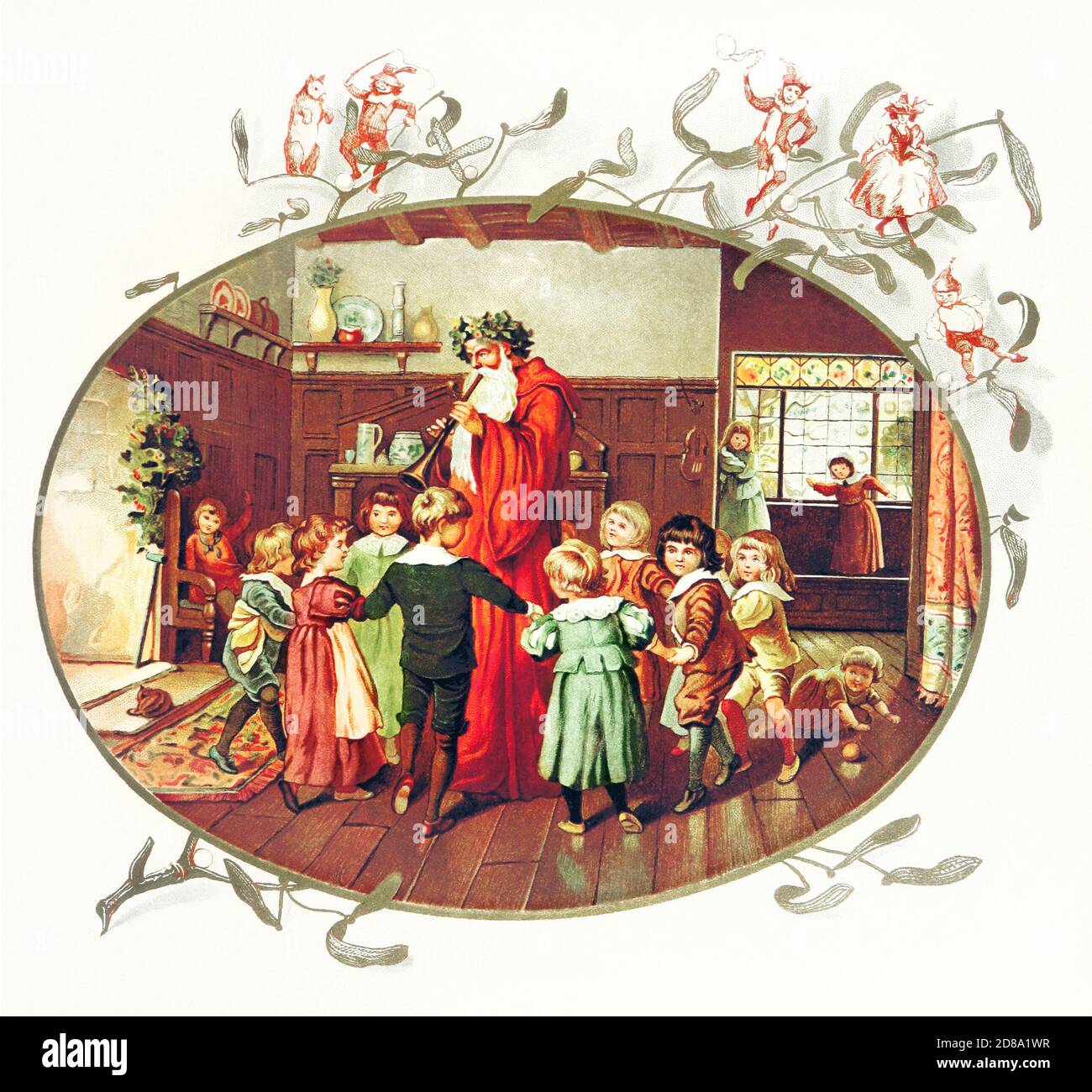 Santa Claus avec enfants illustration de la venue du Père Noël (1894) par Eliza F. Manning. Banque D'Images