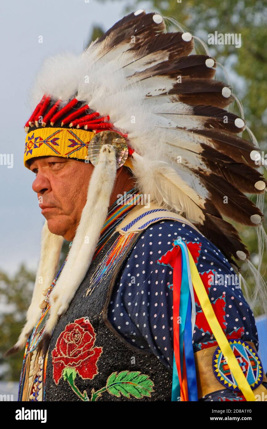 Bismarck, Dakota du Nord, le 8 septembre 2018 : un danseur de la 49e conférence annuelle des tribus Pow Wow, un grand événement en plein air qui réunit plus de 900 dance Banque D'Images