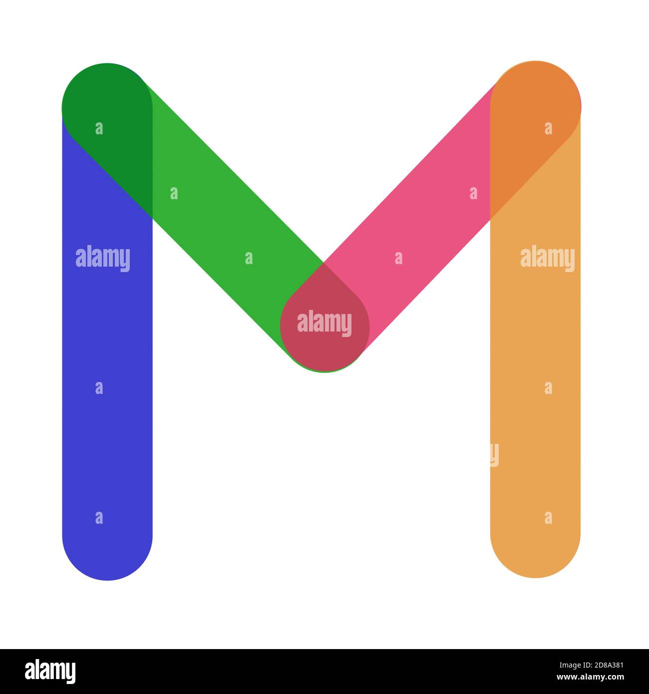 Lettre M multicolore, bleu, rose, orange et vert sur fond blanc. Icône ou  logo pour le design Photo Stock - Alamy