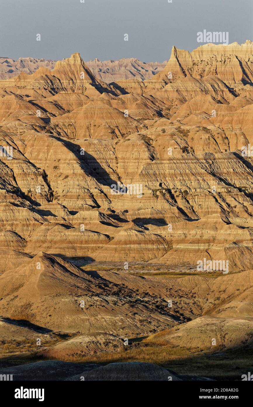 Badlands paysage à tne Sunrise, Dakota du Sud Banque D'Images