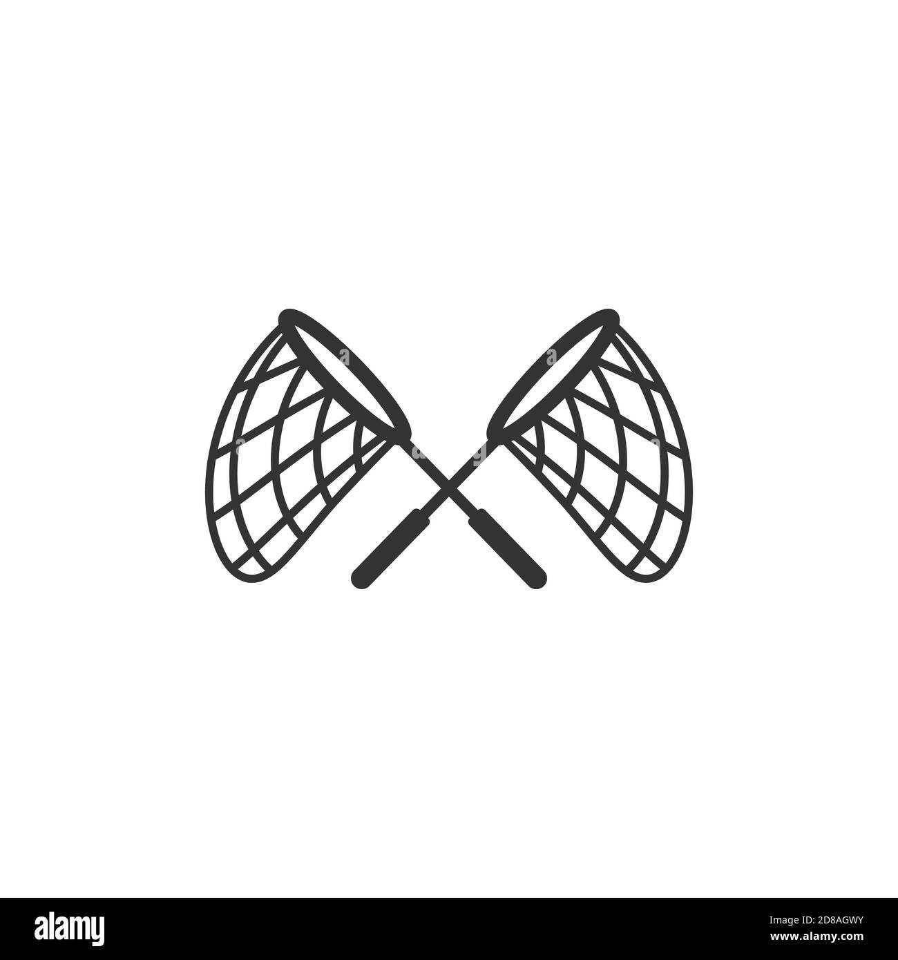 Deux filets de papillon barrés icône plate. Symbole de capture, de chasse, de poursuite. Illustration vectorielle isolée sur fond blanc. Atteindre les objectifs, réussir financièrement, b Illustration de Vecteur