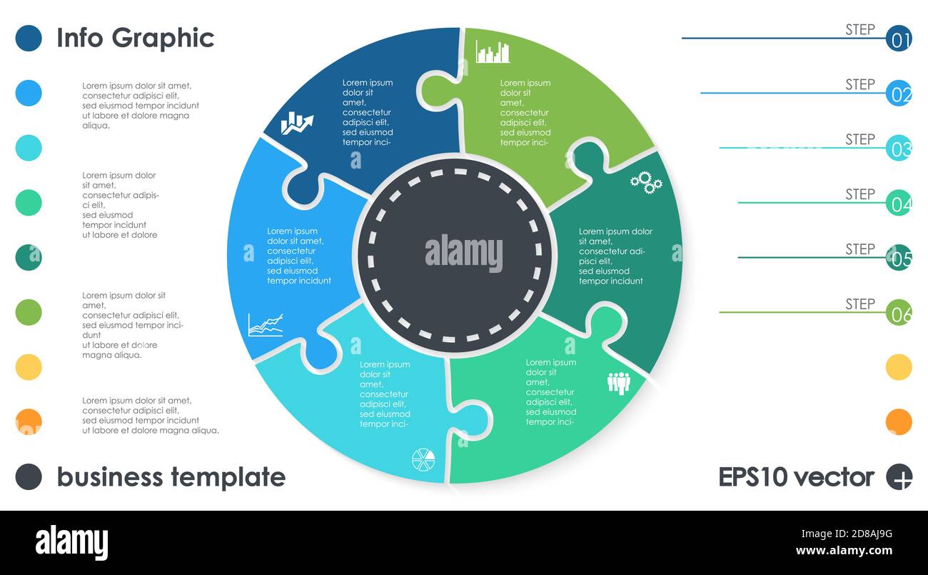 Fichier vectoriel EPS 10 pour la conception de modèles graphiques d'informations commerciales, les concepts de travail d'équipe et les informations de données avec six options Illustration de Vecteur