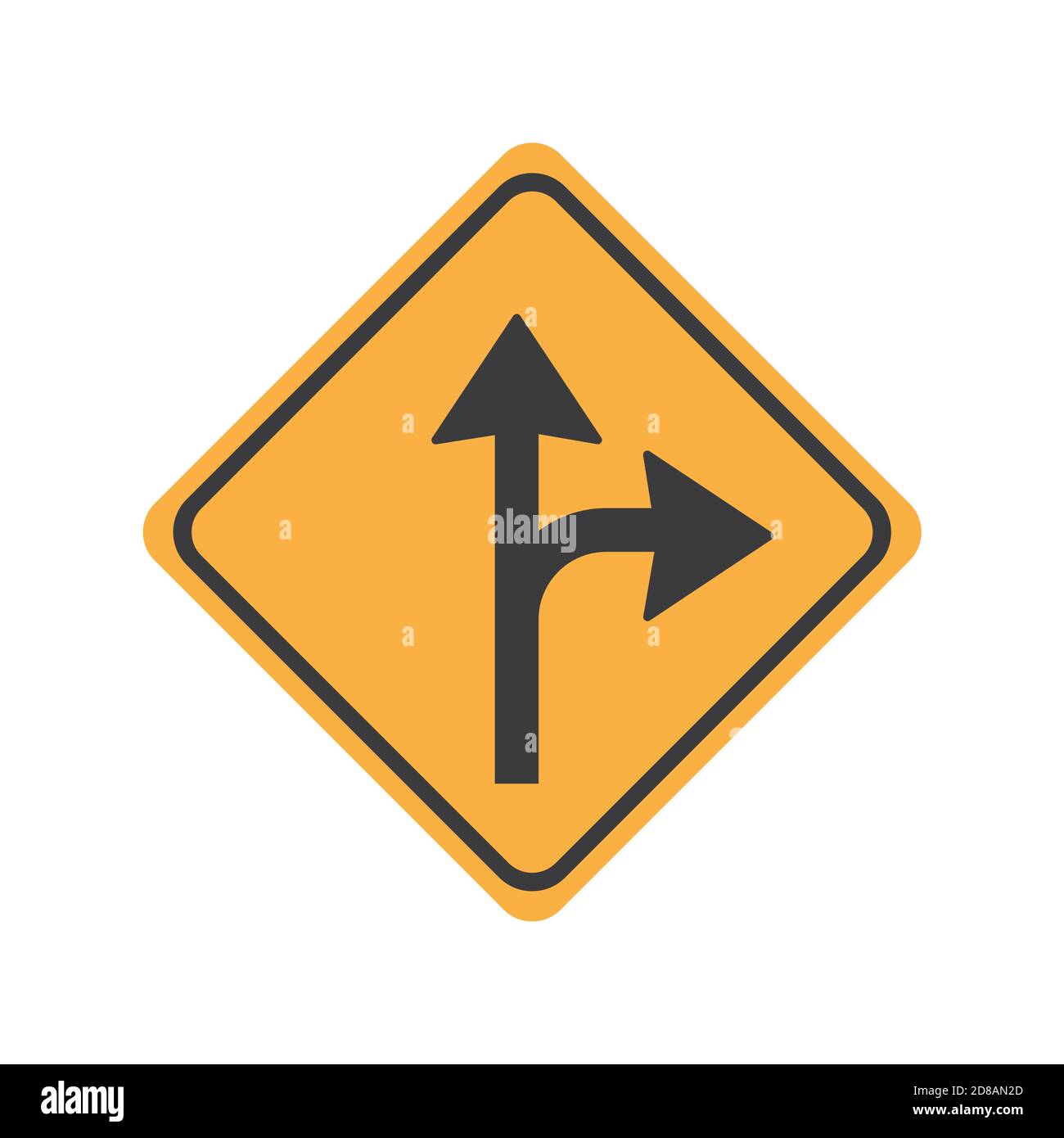 Tournez à droite ou continuez tout droit à l'icône en forme de glyphe, illustration vectorielle du panneau routier sur fond blanc. Tournez à droite ou continuez tout droit Illustration de Vecteur