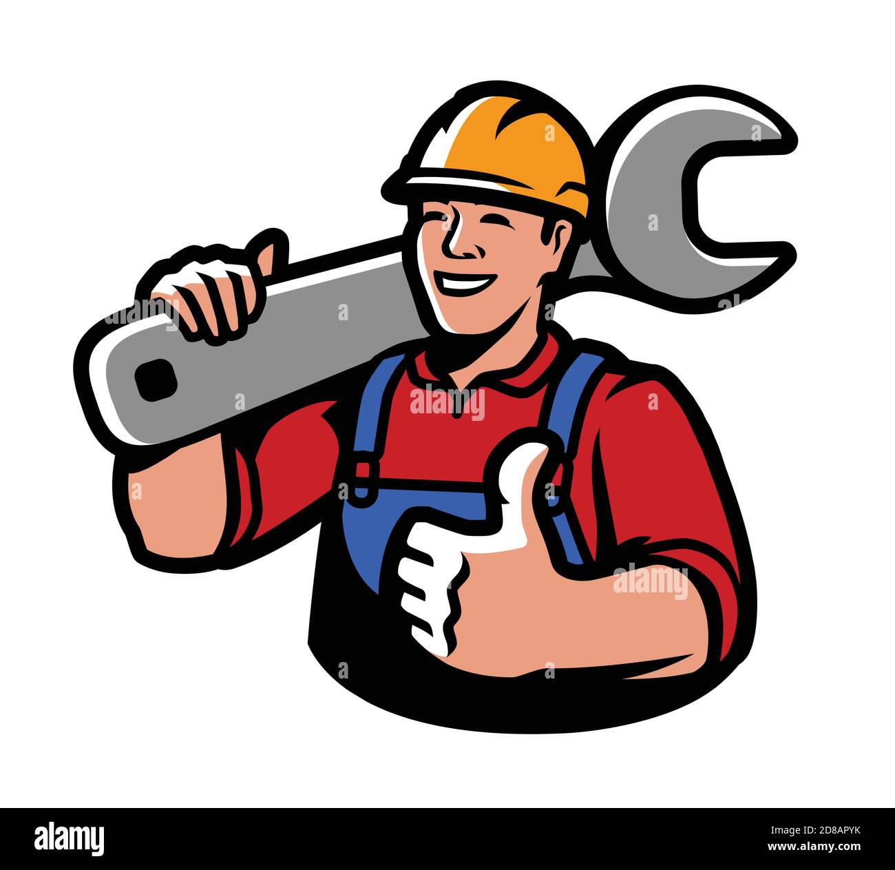 Ouvrier de construction avec clé. Réparations, illustration vectorielle de l'industrie Illustration de Vecteur