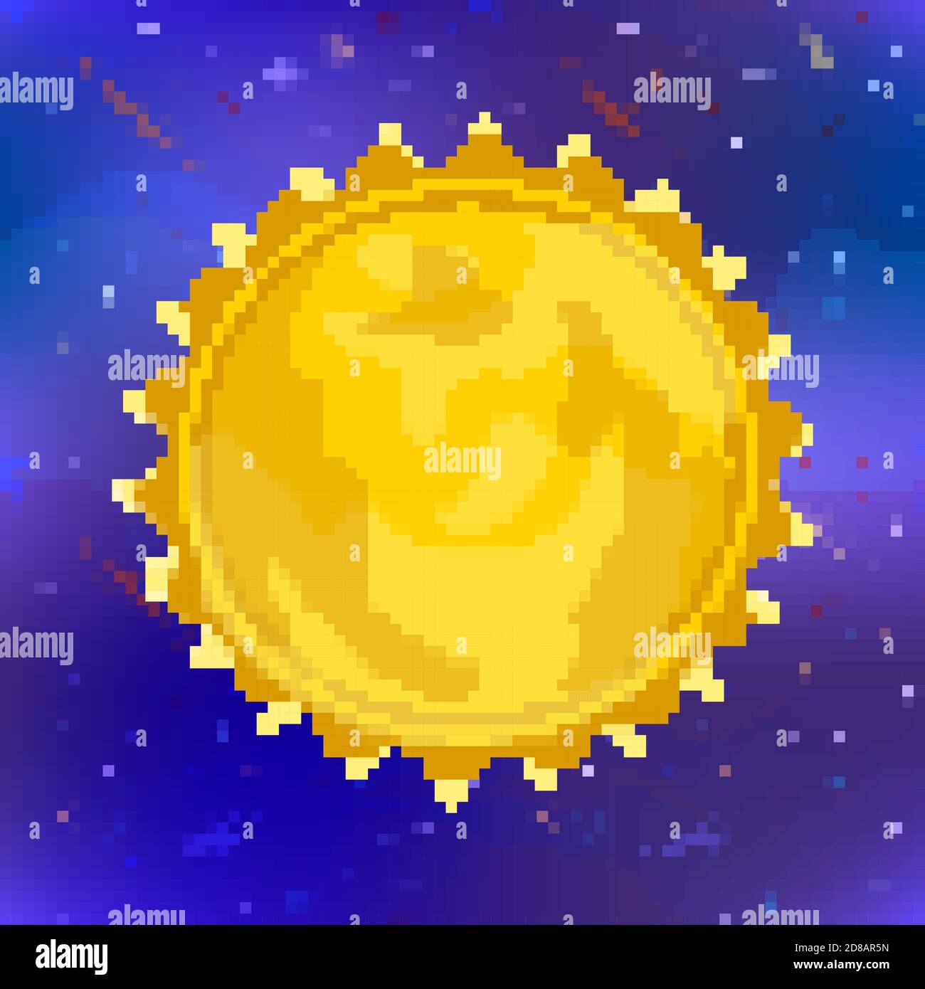 Soleil brillant, étoile jaune en style pixel sur fond d'espace Illustration de Vecteur