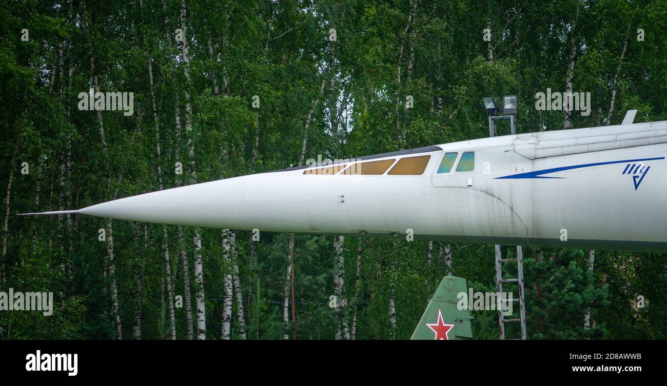 18 juillet 2018, région de Moscou, Russie. Avion passager supersonique soviétique Tupolev Tu-144 au Musée central de l'Armée de l'Air russe à Monino. Banque D'Images