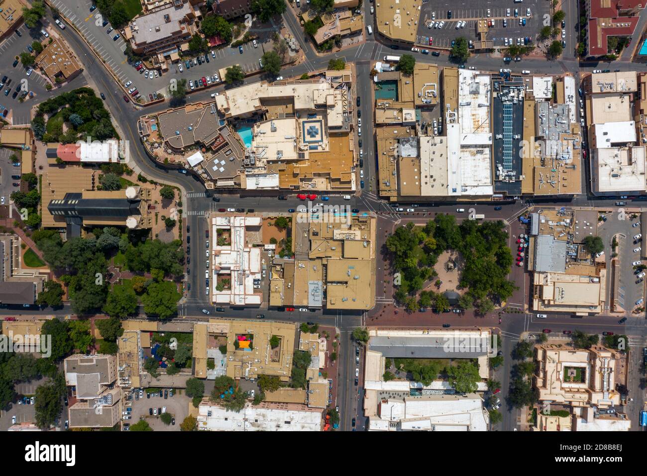 Vue aérienne du centre-ville de Santa Fe, Nouveau-Mexique, États-Unis Banque D'Images