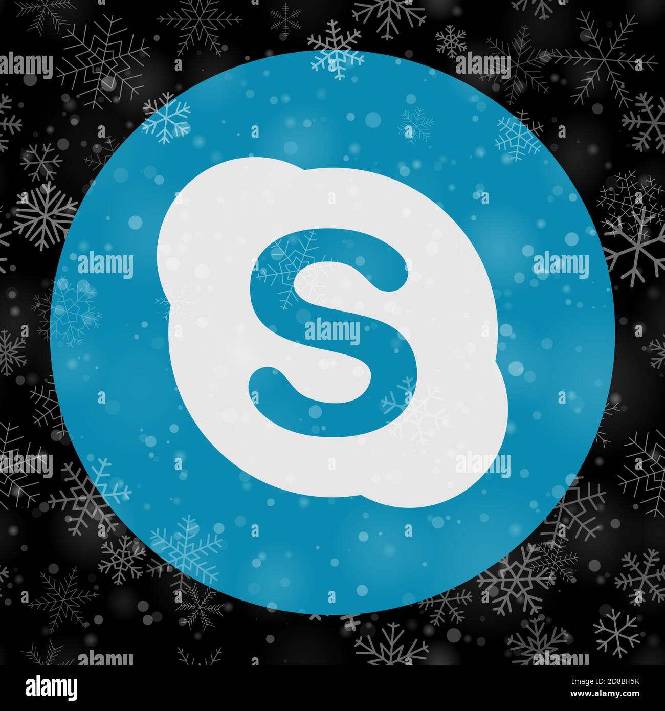 VORONEZH, RUSSIE - 28 NOVEMBRE 2020 : icône ronde du logo Skype sur fond de flocons de neige de Noël en noir Illustration de Vecteur