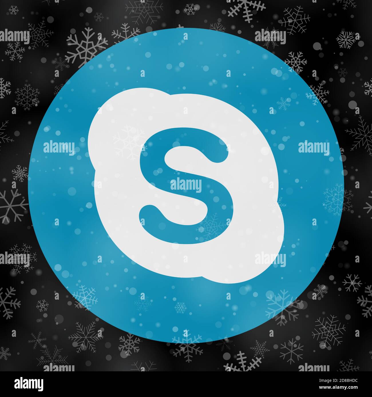 VORONEZH, RUSSIE - 28 NOVEMBRE 2020 : icône ronde du logo Skype sur fond de flocons de neige de Noël en noir Illustration de Vecteur