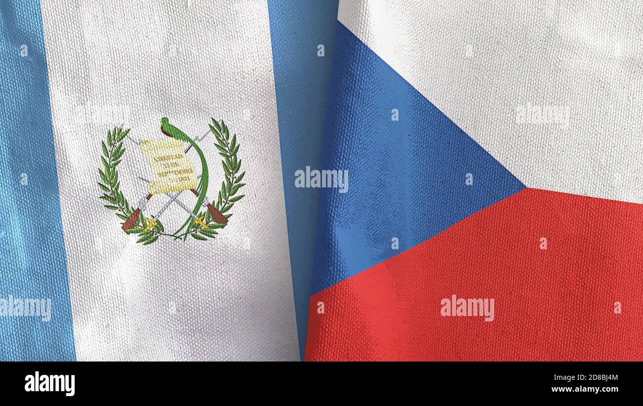 République tchèque et Guatemala deux drapeaux textile tissu rendu 3D Banque D'Images