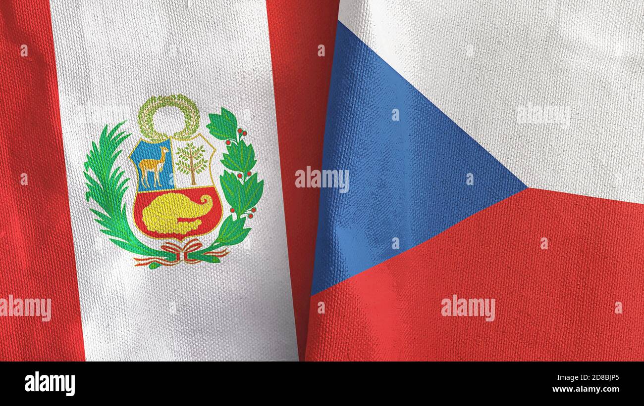 République tchèque et Pérou deux drapeaux textile tissu rendu 3D Banque D'Images