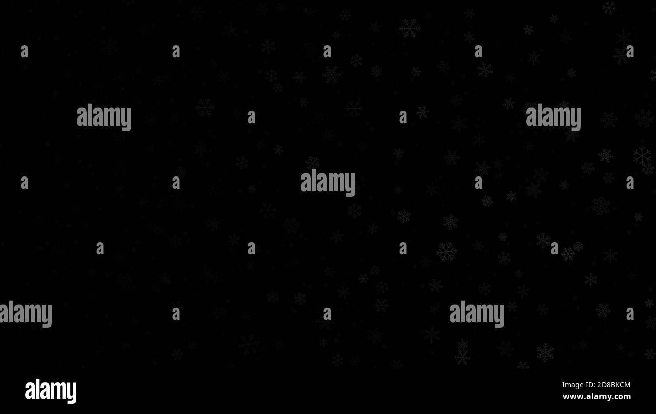 Fond de Noël de flocons de neige de différentes formes, tailles et transparence en noir et gris Illustration de Vecteur