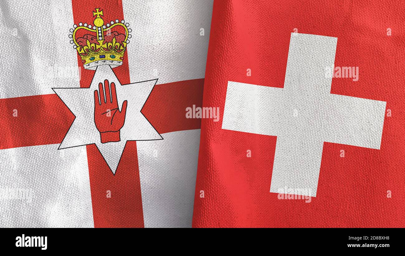 Suisse et Irlande du Nord deux drapeaux textile tissu rendu 3D Banque D'Images