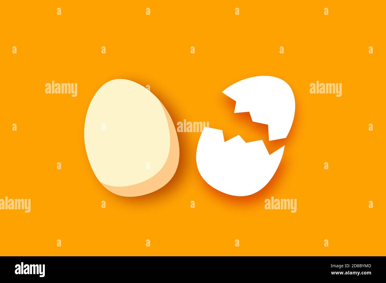 Œufs en coquille, moitié. Œuf cassé. Produits agricoles. Restauration rapide. Produit naturel. Arrière-plan orange Illustration de Vecteur