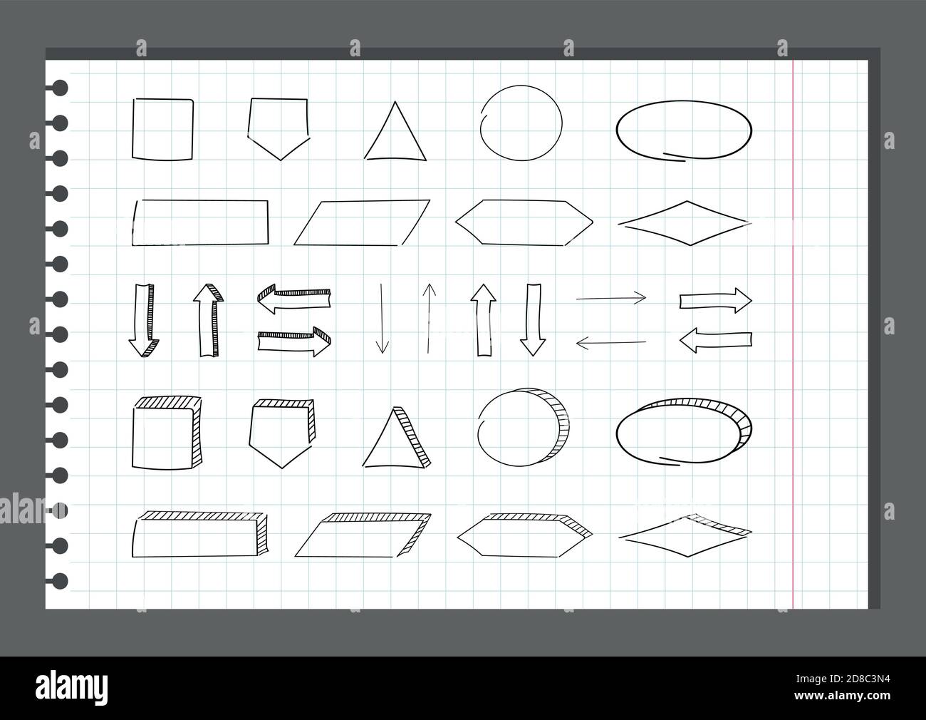 collection de vecteurs de diagramme de diagramme mindmap ensemble d'éléments de structure de système dessinés à la main cercle ovale rectangle carré flèche dans le style de contour de l'esquisse doodle. Illustration de Vecteur