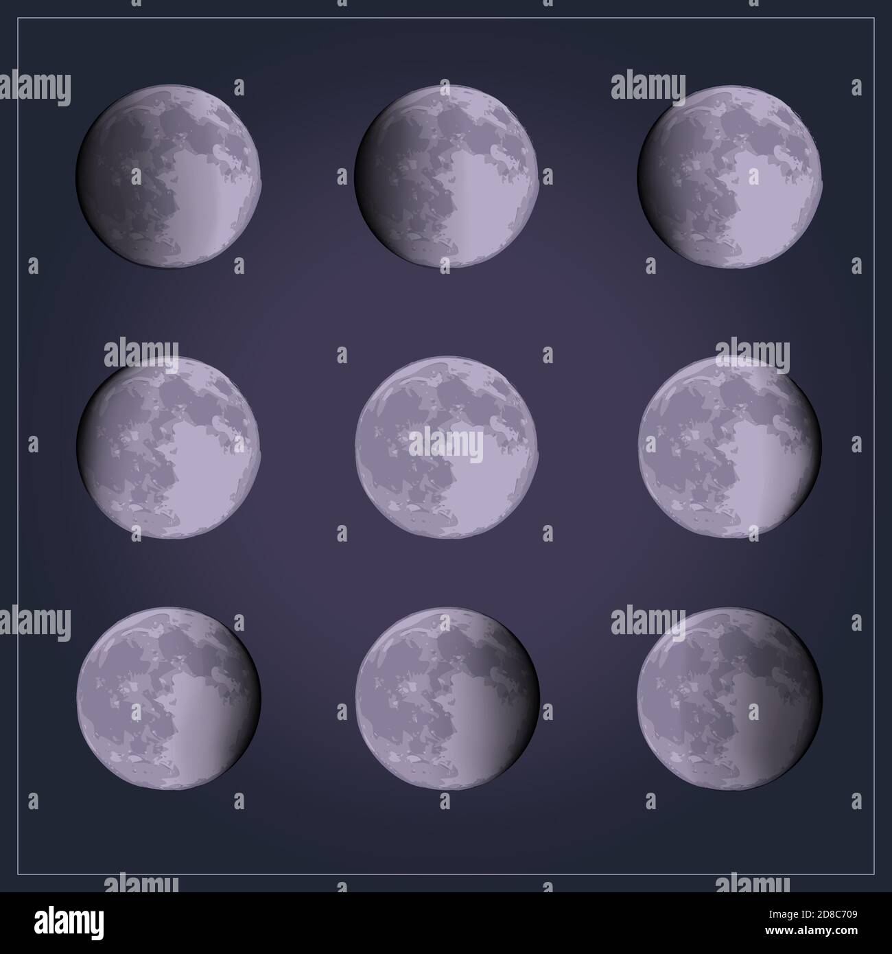 phases de lune ensemble de vecteur de main astronomique dessiner des éléments de nouvelle lune au croissant et pleine lune Illustration de Vecteur