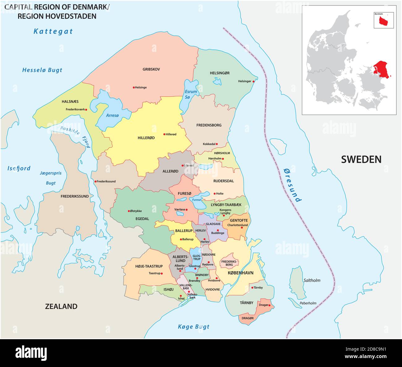 Carte administrative vectorielle de la région de la capitale du Danemark Illustration de Vecteur