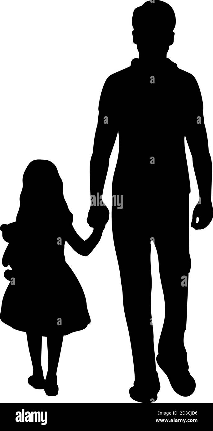 Silhouette de père marchant avec fille de l'arrière Illustration de Vecteur