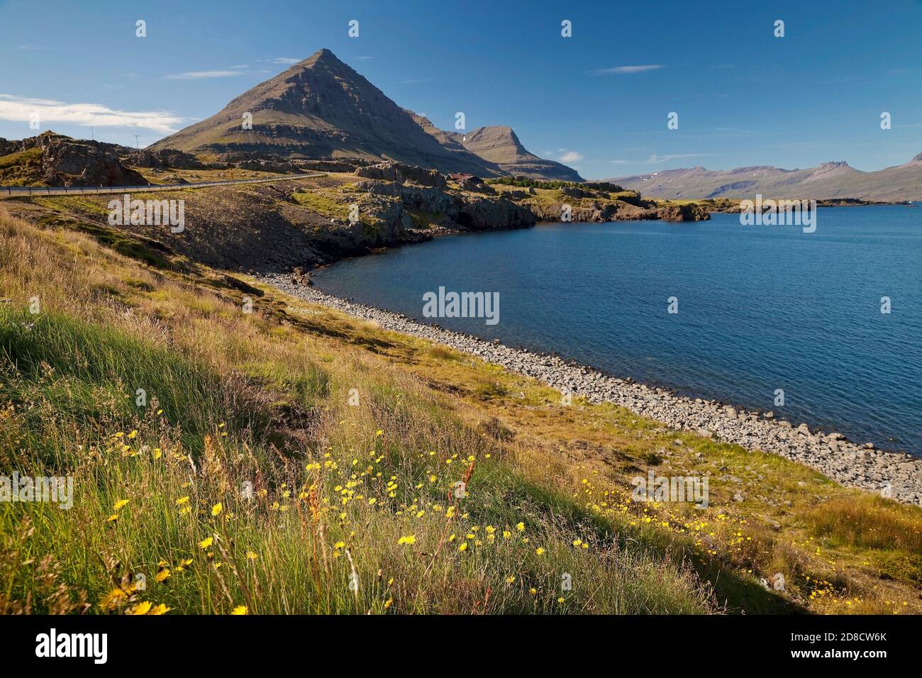 fjord Berufjordur et Godaborg montagne, Islande, Teigarhorn Banque D'Images