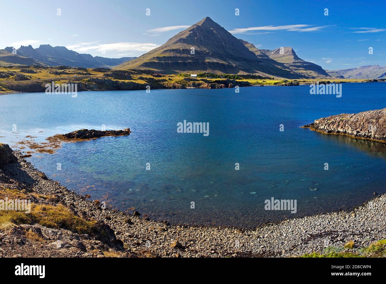 fjord Berufjordur et Godaborg montagne, Islande, Teigarhorn Banque D'Images