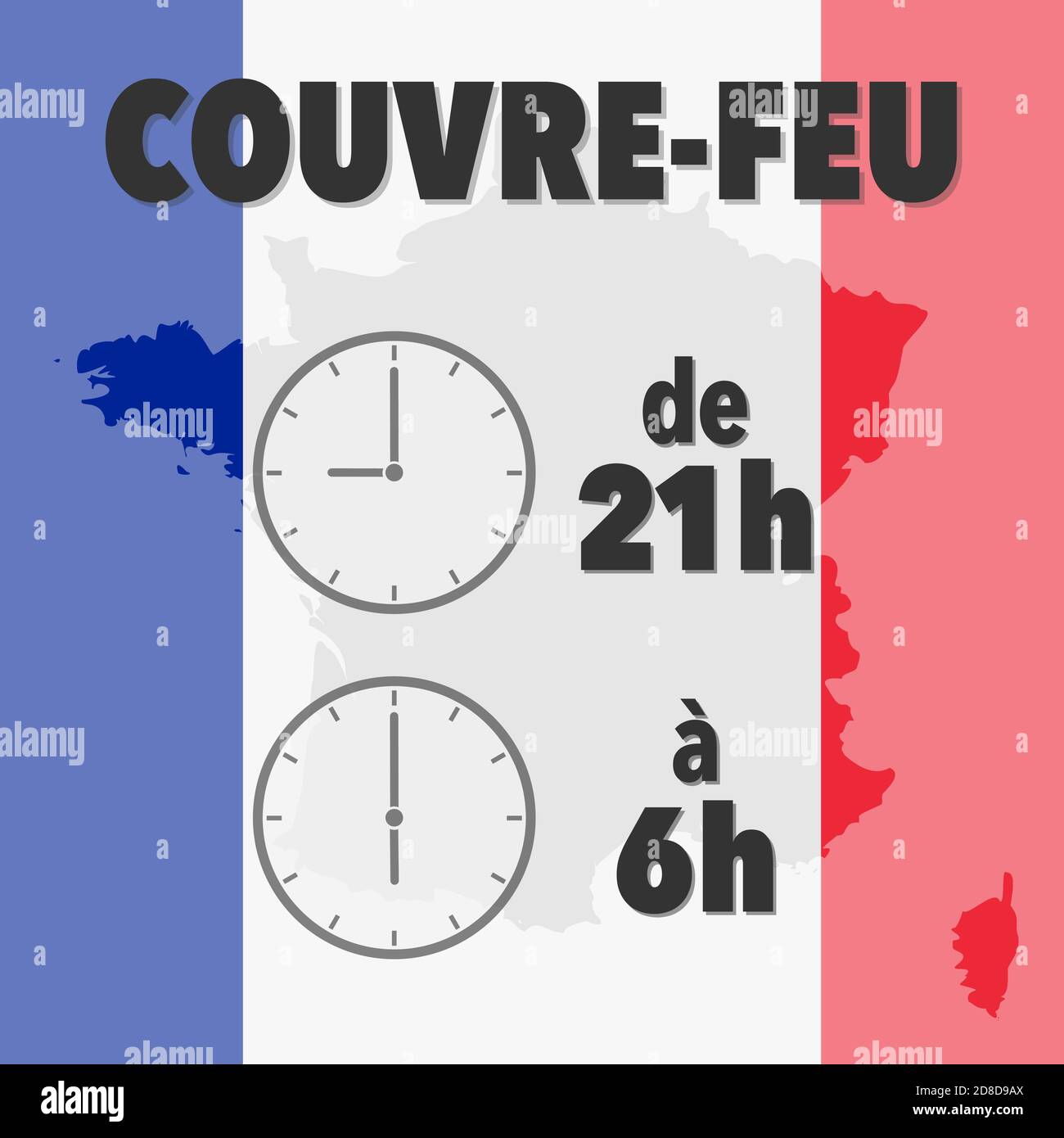 couvre-feu pandémique du coronavirus covid-19 de 21h à 6h, de 21h à 6h, en illustration vectorielle en français Illustration de Vecteur