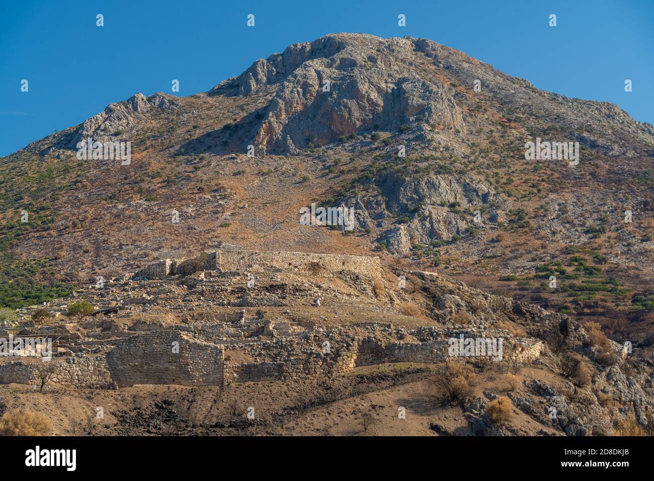 Imposantes ruines de Mycenae, site archéologique près de Mykines à Argolis, au nord-est du Péloponnèse, en Grèce. Banque D'Images