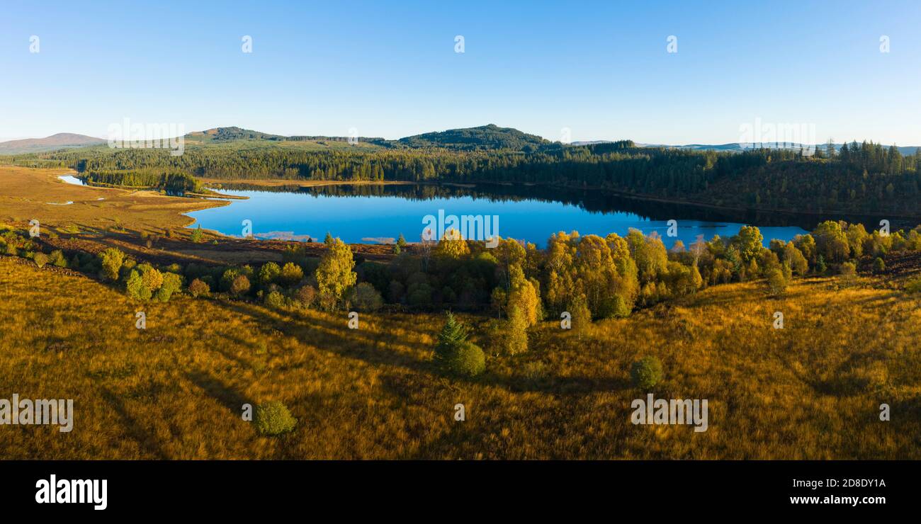 Vue aérienne sur le Loch Stroan en automne, la forêt de Galloway, Dumfries & Galloway, Écosse Banque D'Images